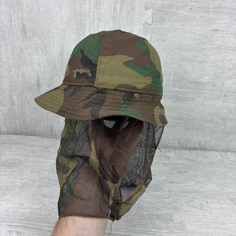 Vintage Original Jones Camo Bucket Hat Cap Adult‎ Canvas Mosquito Net USA Made - Picture 2 of 6